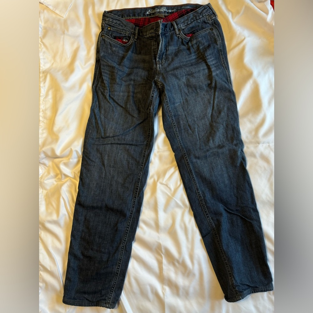 Women’s Eddie Bauer boyfriend relaxed flannel lined jeans size 8